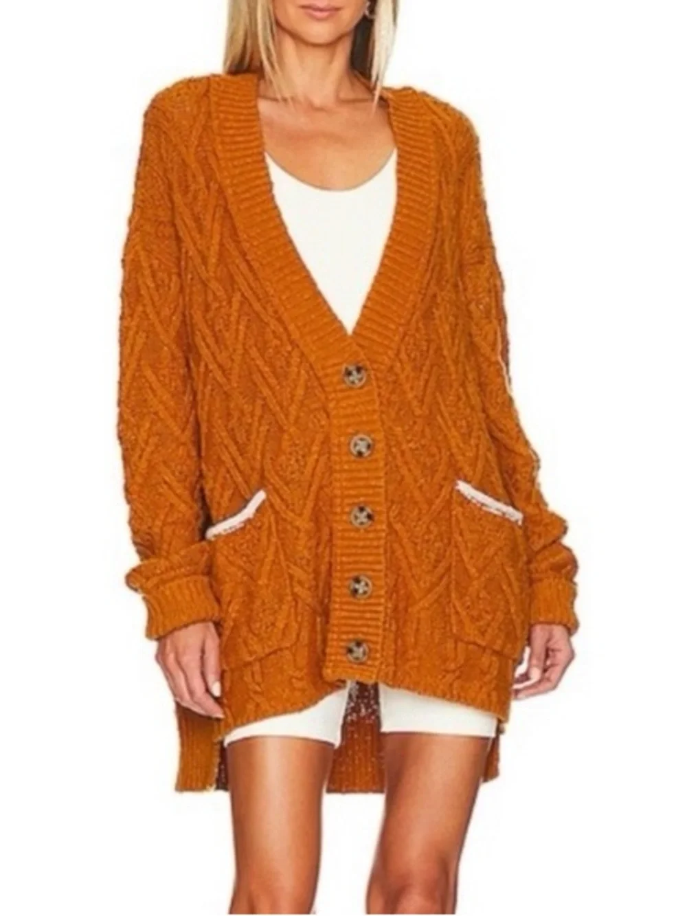 Free People • Burnt Orange Montana Cable Knit Cardigan